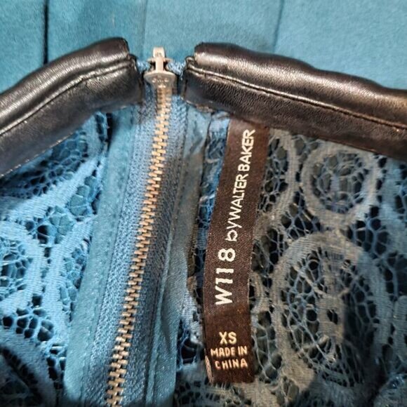 W118 by Walter Baker Teal Peplum Dress Lace and‎ Vegan Leather Trim - Size XS - Picture 8 of 8